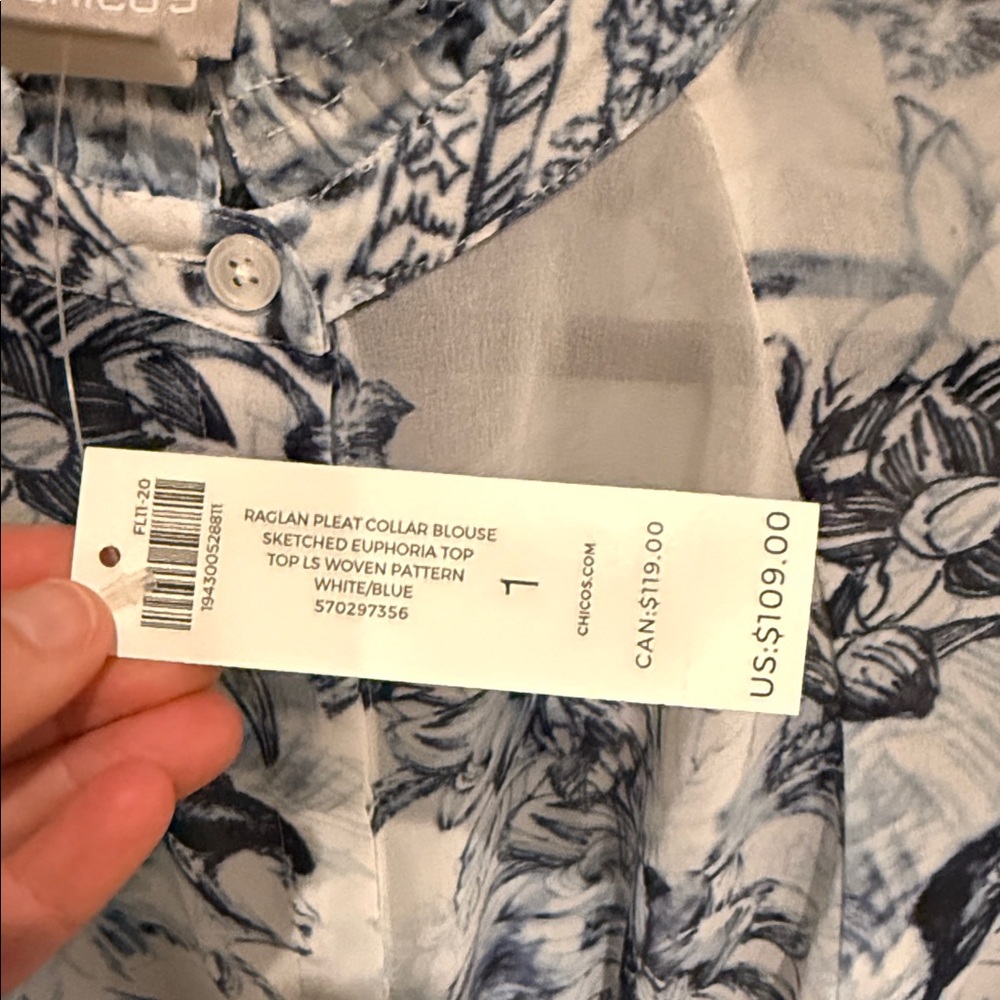 Chico's Blue and White Floral Blouse - Picture 3 of 7
